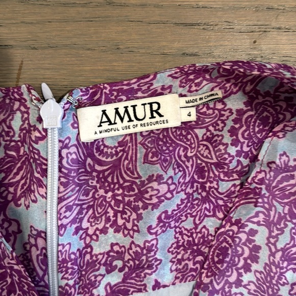 AMUR TWIST-FRONT DRESS PURPLE/BLUE PRINTED SILK CHIFFON SIZE 4 LONG SLEEVE MINI - Picture 10 of 10